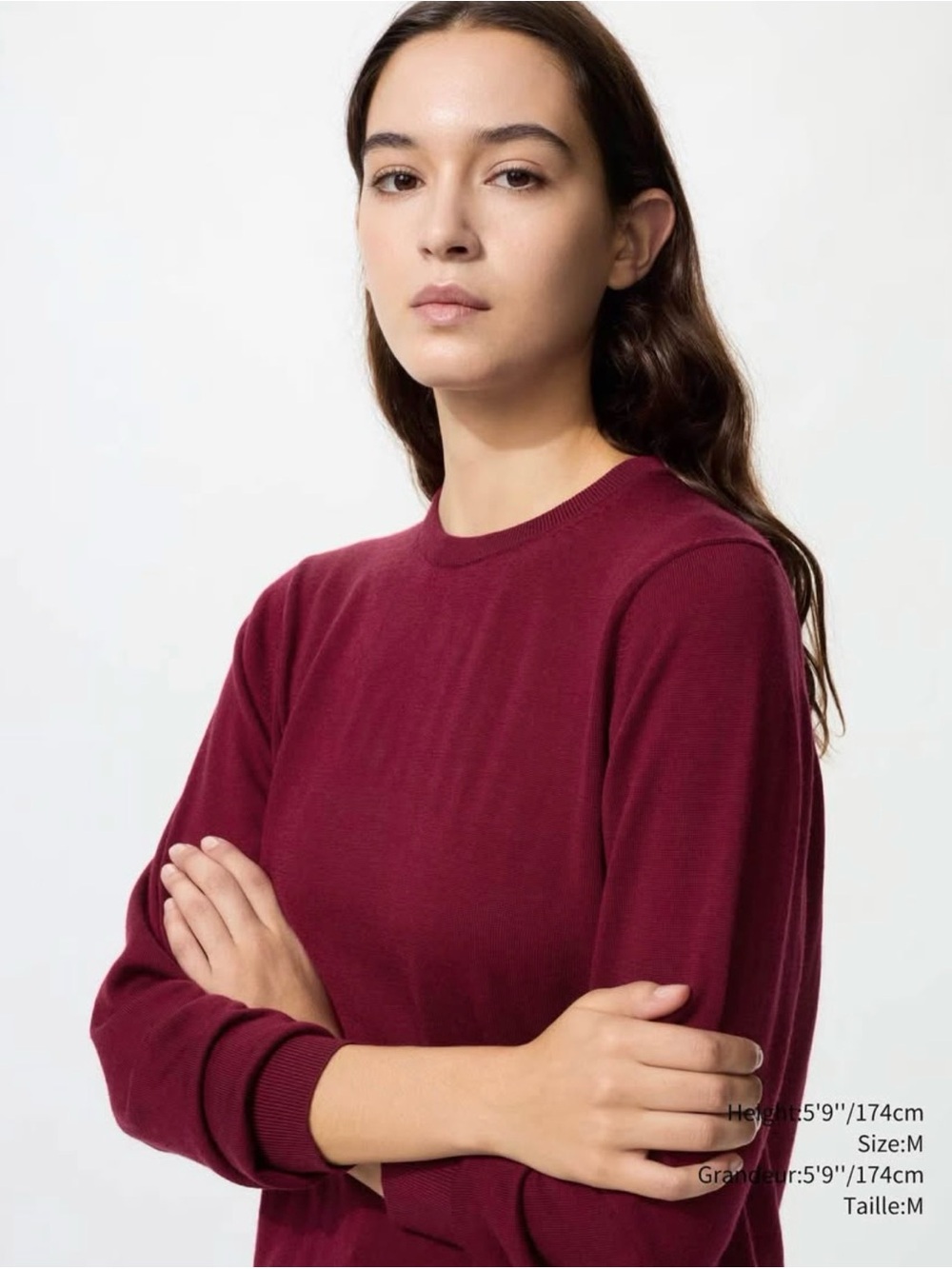 Uniqlo Merino Wool Women's Crewneck Long-Sleeve Top Red Burgundy Sweater